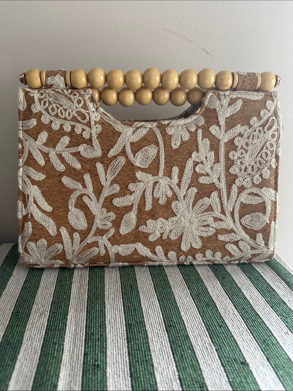 Haute Hippie Floral Cork Embroidered Beaded-Handle Clutch